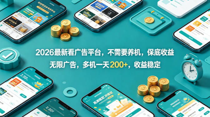 2026最新看广告平台，不需要养机，保底收益，无限广告，多机一天200+，收益稳定【揭秘】-资源社