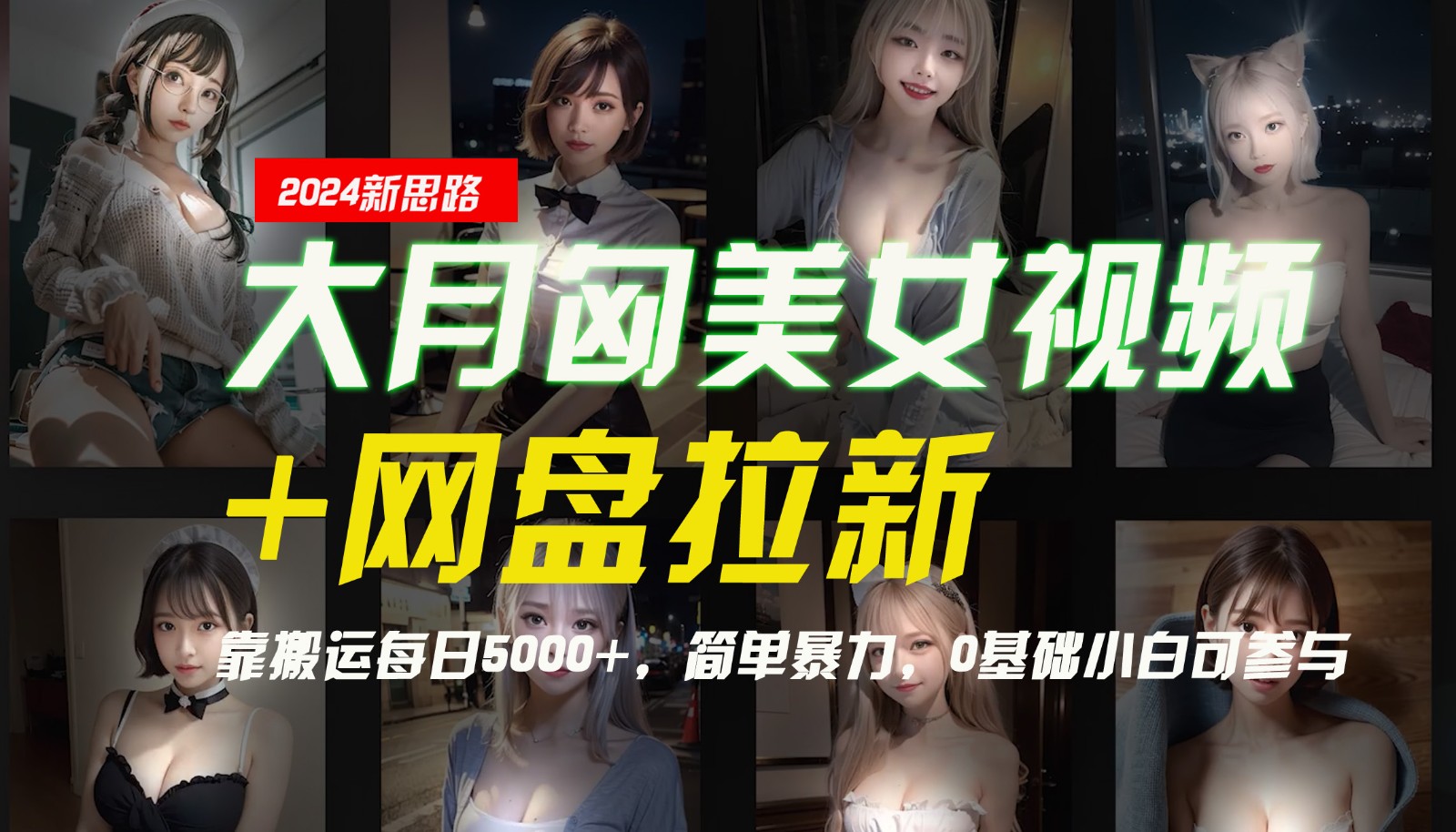 【新思路】大月匈美女视频+网盘拉新，靠搬运每日5000+，简单暴力，0基础小白可参与-资源社