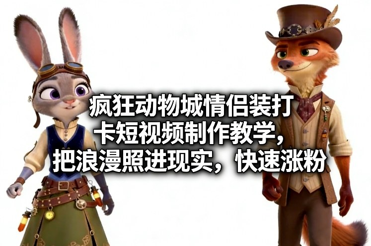 疯狂动物城情侣装打卡短视频制作教学，把浪漫照进现实，快速涨粉-资源社
