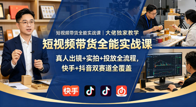 短视频带货全能实战课｜大佬独家教学，真人出镜+实拍+投放全流程，快手+抖音双赛道全覆盖-资源社