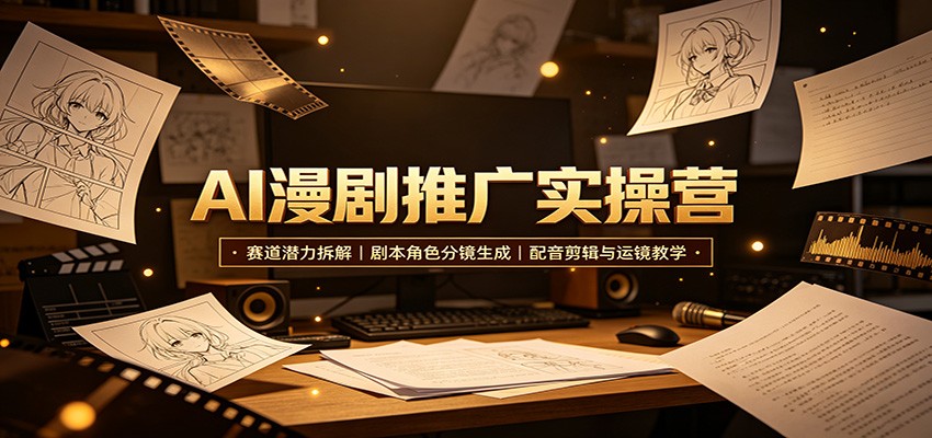 AI漫剧推广实操营：赛道潜力拆解，剧本角色分镜生成，配音剪辑与运镜教学-资源社