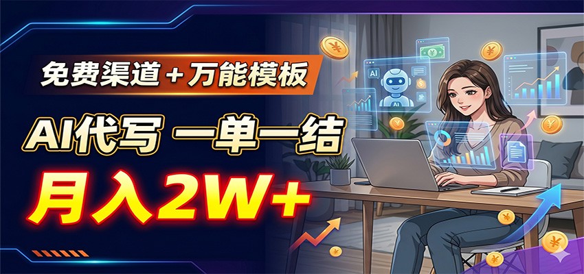 免费渠道+万能模板,AI代写一单一结,月入2W+-资源社