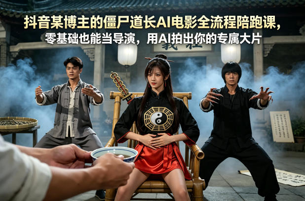 抖音某博主的僵尸道长AI电影全流程陪跑课，零基础也能当导演，用AI拍出你的专属大片-资源社