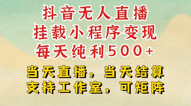 抖音无人直播挂载小程序变现每天纯利500+当天直播，当天结算支持工作室，可矩阵【揭秘】-资源社