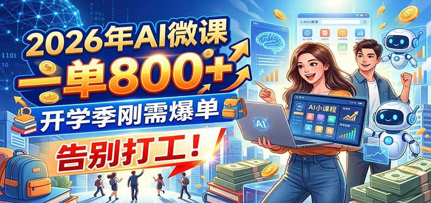 2026年AI微课,一单800+,开学季刚需爆单,告别打工!-资源社