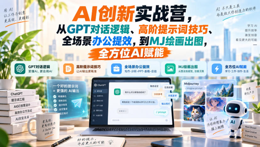 AI创新实战营,从GPT对话逻辑、高阶提示词技巧、全场景办公提效,到MJ绘画出图,全方位AI赋能-资源社