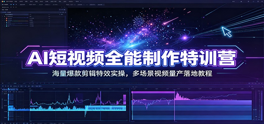 AI短视频全能制作特训营：海量爆款剪辑特效实操，多场景视频量产落地教程-资源社