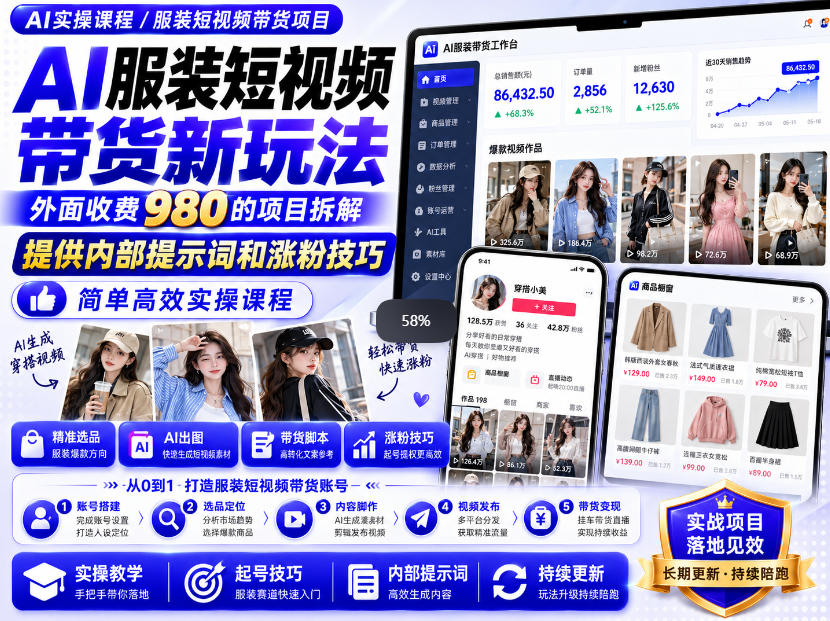 外面收费980AI快手带货系统课程，内部课程首次外放，操作简单高效，一分钟一条爆款视频-资源社