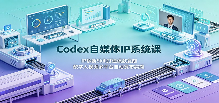 Codex自媒体IP系统课：IP诊断Skill打造爆款复刻，数字人视频多平台自动发布实操-资源社