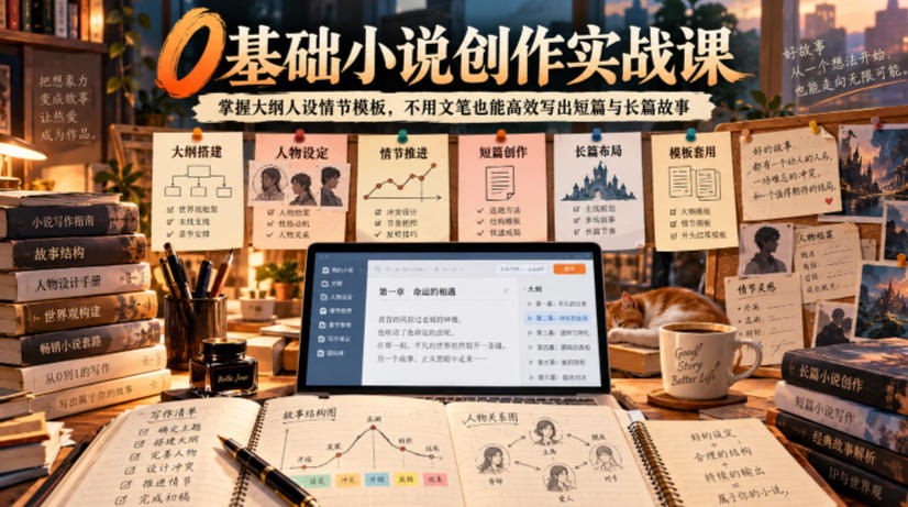 0基础小说创作实战课|掌握大纲人设情节模板,不用文笔也能高效写出短篇与长篇故事-资源社