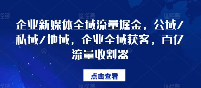 企业新媒体全域流量掘金，公域/私域/地域，企业全域获客，百亿流量收割器-资源社