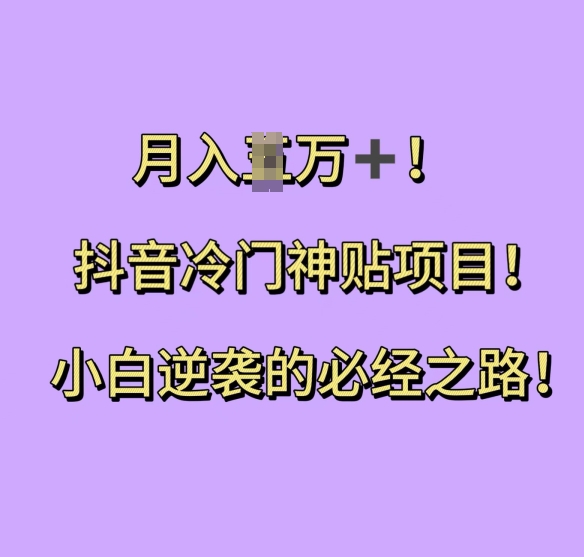 抖音冷门神贴项目，小白逆袭的必经之路，月入过W【揭秘】-资源社