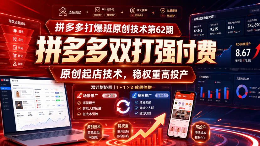 拼多多打爆班原创技术第62期,拼多多双打强付费,原创起店技术,稳权重高投产-资源社