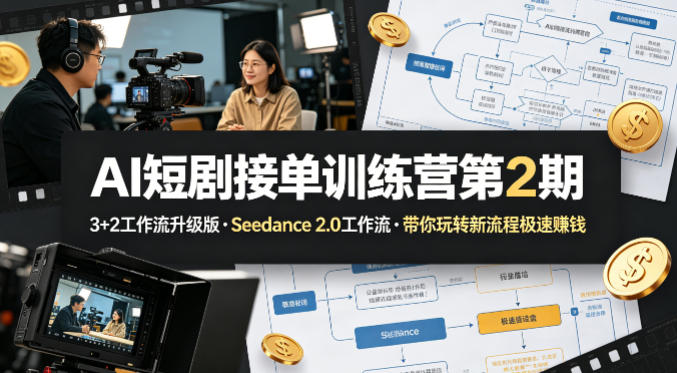 AI短剧接单训练营第2期，3+2工作流升级版，Seedance 2.0工作流，带你玩转新流程极速賺钱-资源社