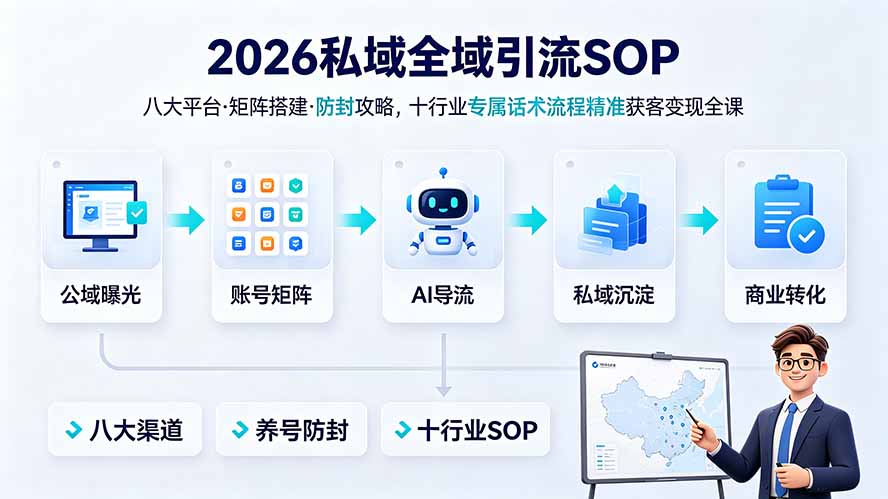 2026私域全域引流SOP|八大平台·矩阵搭建·防封攻略,十行业专属话术流程精准获客变现全课-资源社