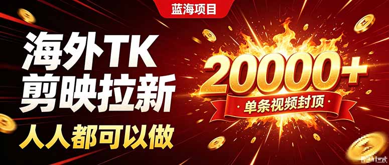 海外TK拉新新玩法,剪映就能做,不用经验不用粉丝,单条视频收益上限20000+-资源社