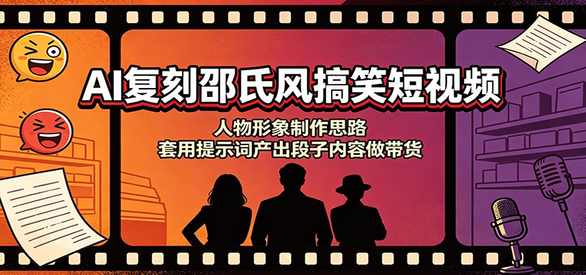 AI复刻邵氏风搞笑短视频：人物形象制作思路，套用提示词产出段子内容做带货-资源社