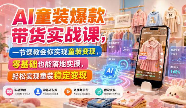 AI童装爆款带货实战课，一节课教会你实现童装变现，零基础也能落地实操-资源社
