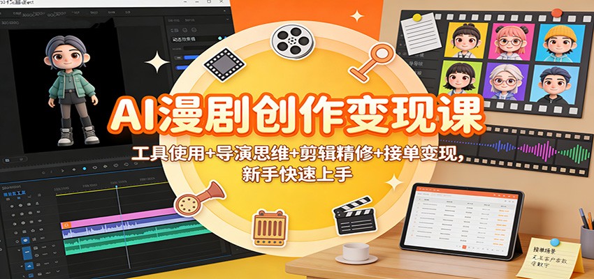 AI漫剧创作变现课:工具使用+导演思维+剪辑精修+接单变现,新手快速上手-资源社