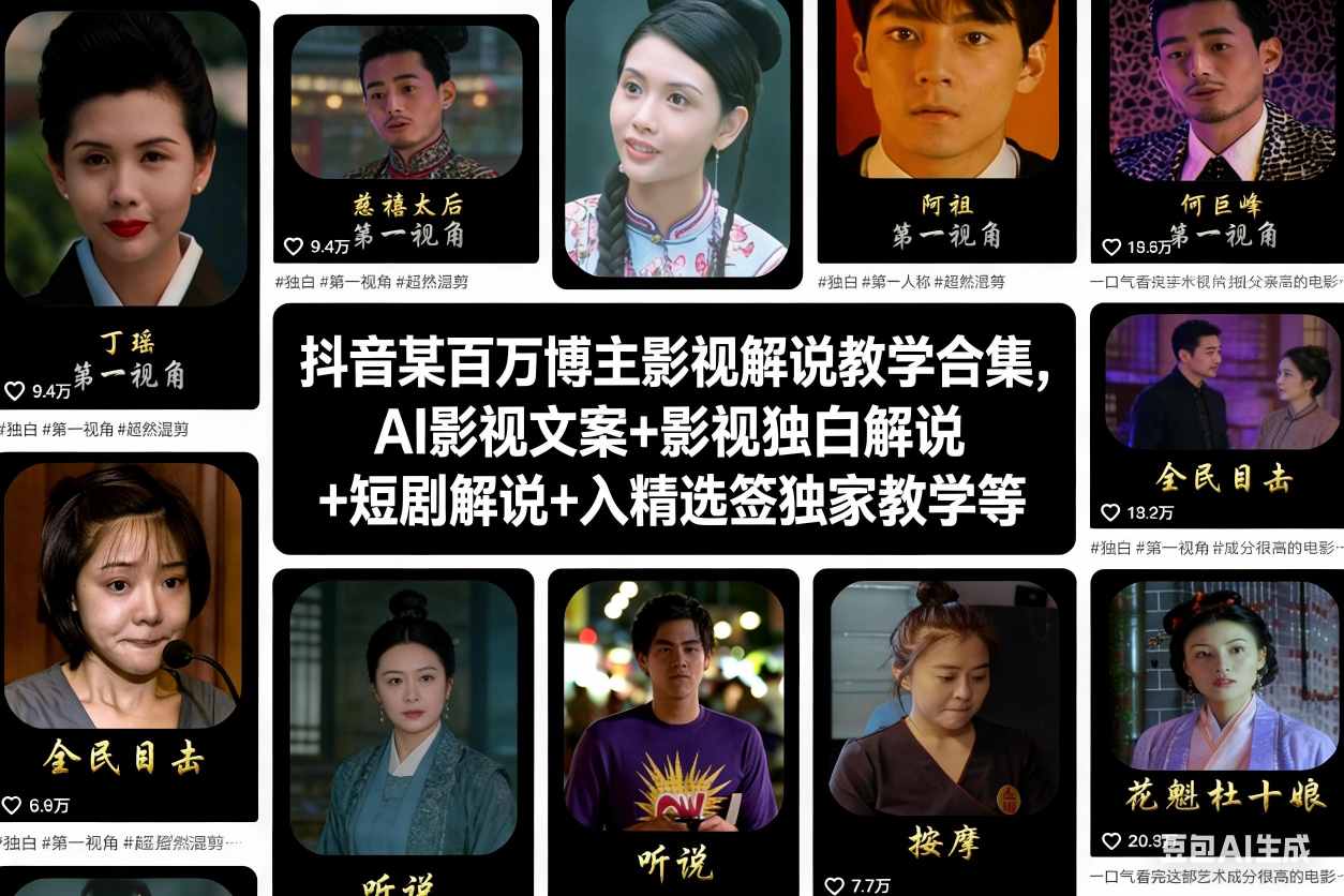 抖音某百万博主影视解说教学合集，AI影视文案+影视独白解说+短剧解说+入精选签独家教学等-资源社