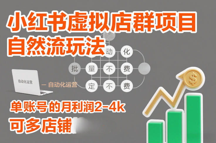 小红书虚拟店群项目，自然流玩法，批量自动化，稳定不费号，单账号的月利润2-4k，可多店矩阵-资源社