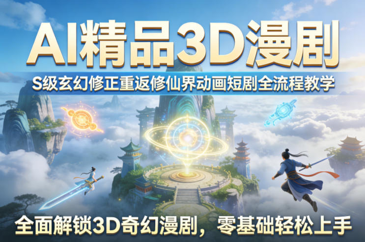 AI精品3D漫剧S级玄幻修正重返修仙界动画短剧全流程教学，全面解锁3D奇幻漫剧，零基础轻松上手-资源社