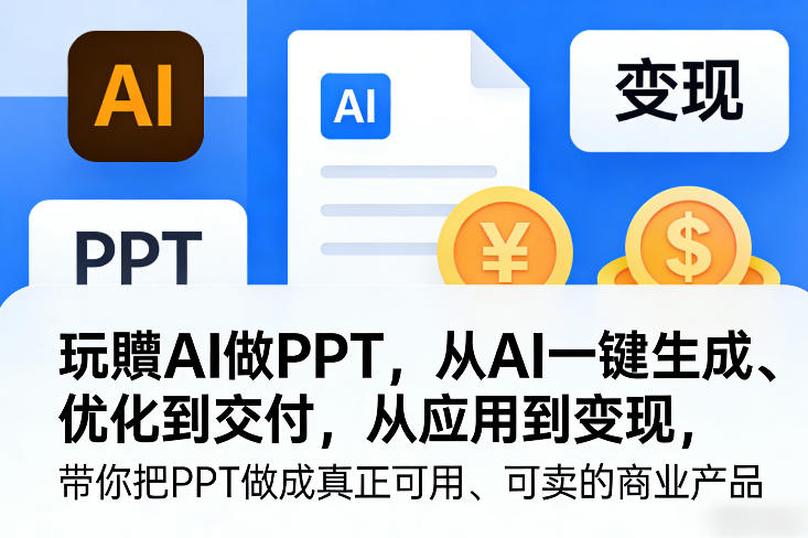 玩賺AI做PPT，从AI一键生成、优化到交付，从应用到变现，带你把PPT做成真正可用、可卖的商业产品-资源社