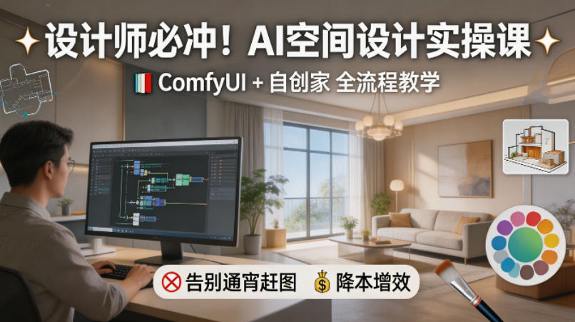 设计师必冲！AI空间设计实操课，ComfyUI+自创家全教学，告别通宵赶图，降本增效-资源社