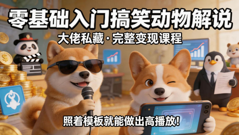 零基础入门搞笑动物解说，大佬私藏完整变现课程，照着模板就能做出高播放-资源社