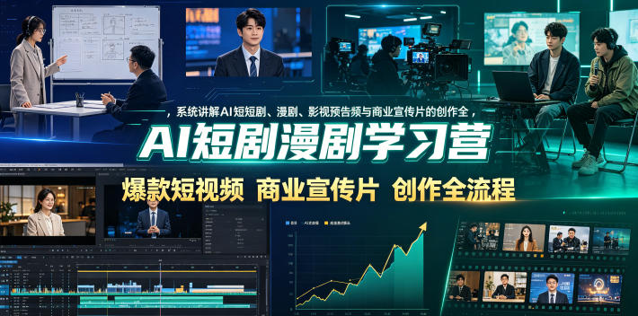 AI短剧漫剧学习营，系统讲解AI短剧、漫剧、影视预告片、爆款短视频与商业宣传片的创作全流程-资源社