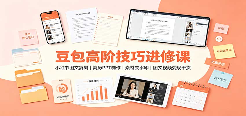 豆包高阶技巧进修课：小红书图文复刻，简历PPT制作，素材去水印，图文视频变现干货-资源社