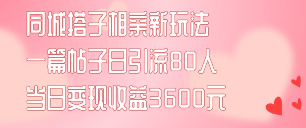 同城搭子相亲新玩法一篇帖子引流80人当日变现3600元(项目教程+实操教程)【揭秘】-资源社