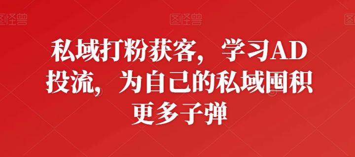 私域打粉获客，学习AD投流，为自己的私域囤积更多子弹-资源社