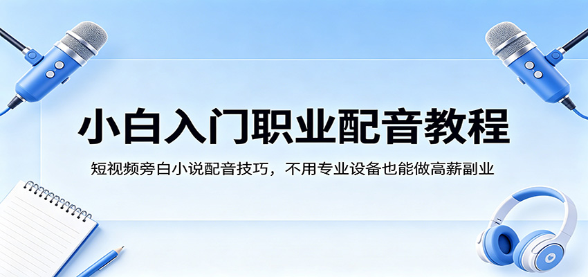 小白入门职业配音教程，短视频旁白小说配音技巧，不用专业设备也能做高薪副业-资源社