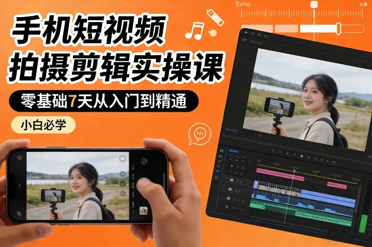 手机短视频拍摄剪辑实操课，零基础7天从入门到精通，小白必学-资源社