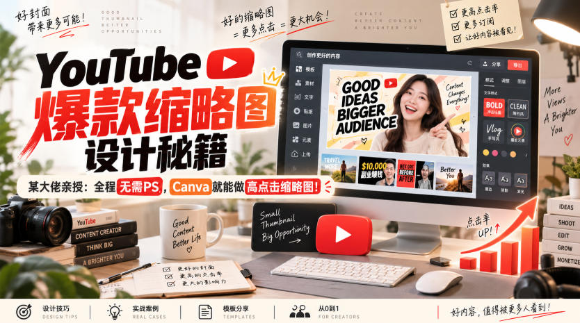 YouTube爆款缩略图设计秘籍,某油管大佬(610万订阅者)亲授,全程无需PS,Canva就能做高点击缩略图!【原创双语字幕】-资源社