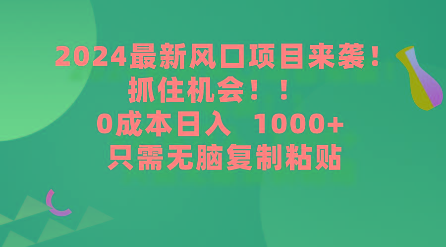 (9899期)2024最新风口项目来袭，抓住机会，0成本一部手机日入1000+，只需无脑复…-资源社