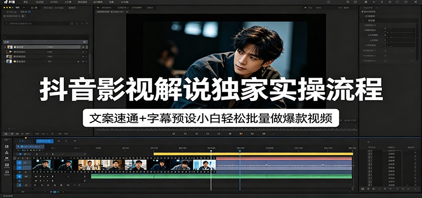 抖音影视解说独家实操流程，文案速通+字幕预设小白轻松批量做爆款视频-资源社