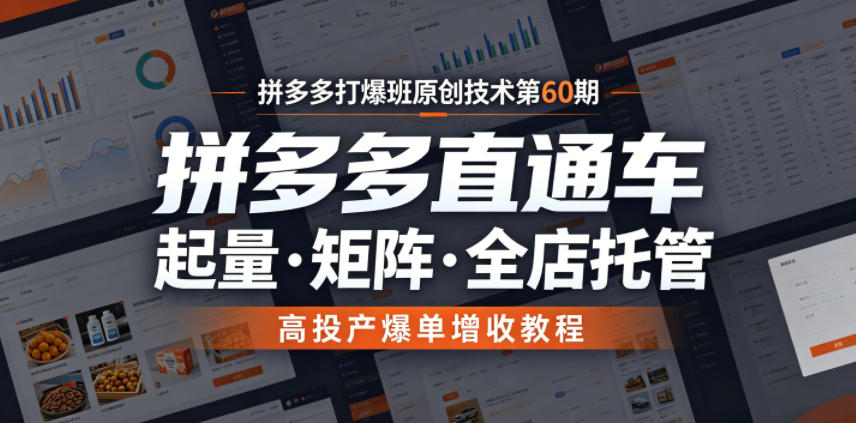 拼多多打爆班原创技术第60期，拼多多直通车，起量・矩阵・全店托管，高投产爆单增收教程-资源社