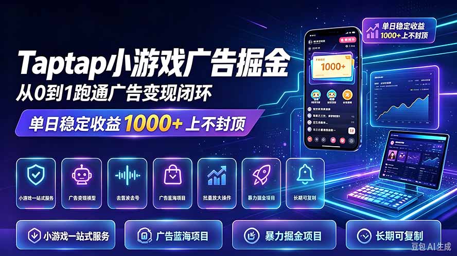 TapTap小游戏广告掘金日赚收益1000+上不封顶-资源社