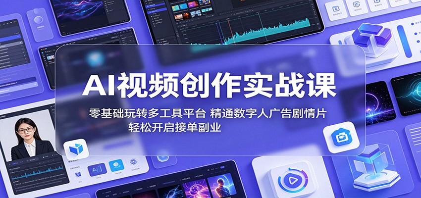 AI视频创作实战课：零基础玩转多工具平台，精通数字人广告、剧情片，轻松开启接单副业-资源社