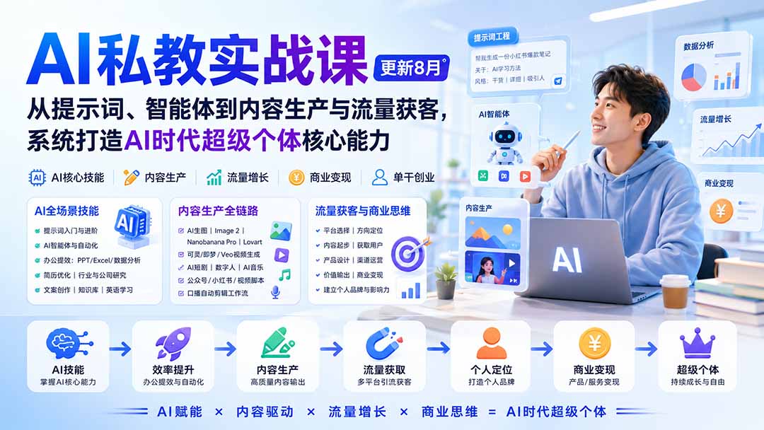 AI私教实战课-更新8月：从提示词、智能体到内容生产与流量获客，系统打造AI时代超级个体核心能力-资源社