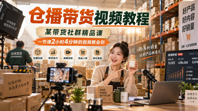 仓播带货视频教程，某带货社群精品课，一节课2小时4分钟的视频教会你-资源社