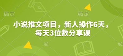 小说推文项目，新人操作6天，每天3位数分享课-资源社