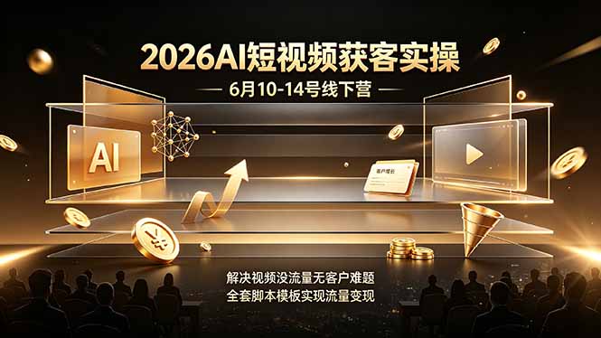 2026AI短视频获客实操6月10-14号线下营,解决视频没流量无客户难题,全套脚本模板实现流量变现-资源社