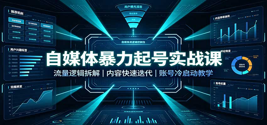 自媒体暴力起号实战课:流量逻辑拆解,内容快速迭代,账号冷启动教学-资源社