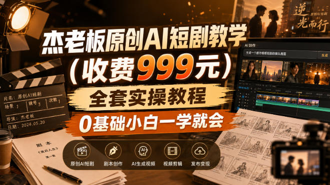 杰老板原创AI短剧教学(收费999元)，全套实操教程，0基础小白一学就会，非搬运技术-资源社