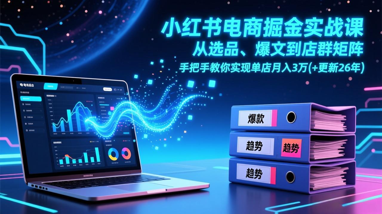 小红书电商掘金实战课，从选品、爆文到店群矩阵，手把手教你实现单店月入3万+(更新26年-资源社