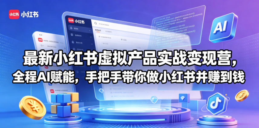 最新小红书虚拟产品实战变现营，全程AI赋能，手把手带你做小红书并赚到钱-资源社