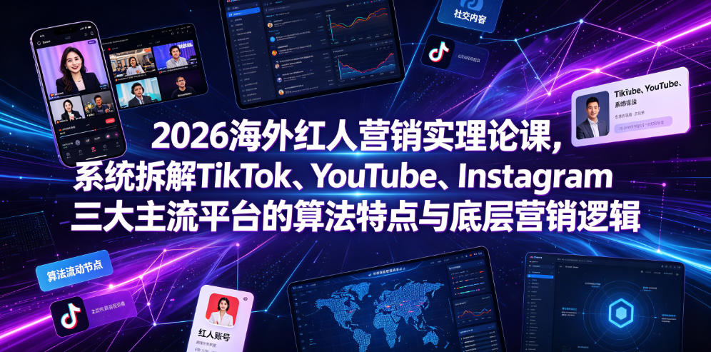 2026海外红人营销实理论课，系统拆解TikTok、YouTube、Instagram三大主流平台的算法特点与底层营销逻辑-资源社